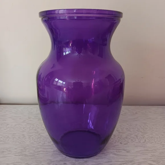 Contemporary Vibrant Violet Purple Glass Floral Vase 8" - Picture 1 of 3